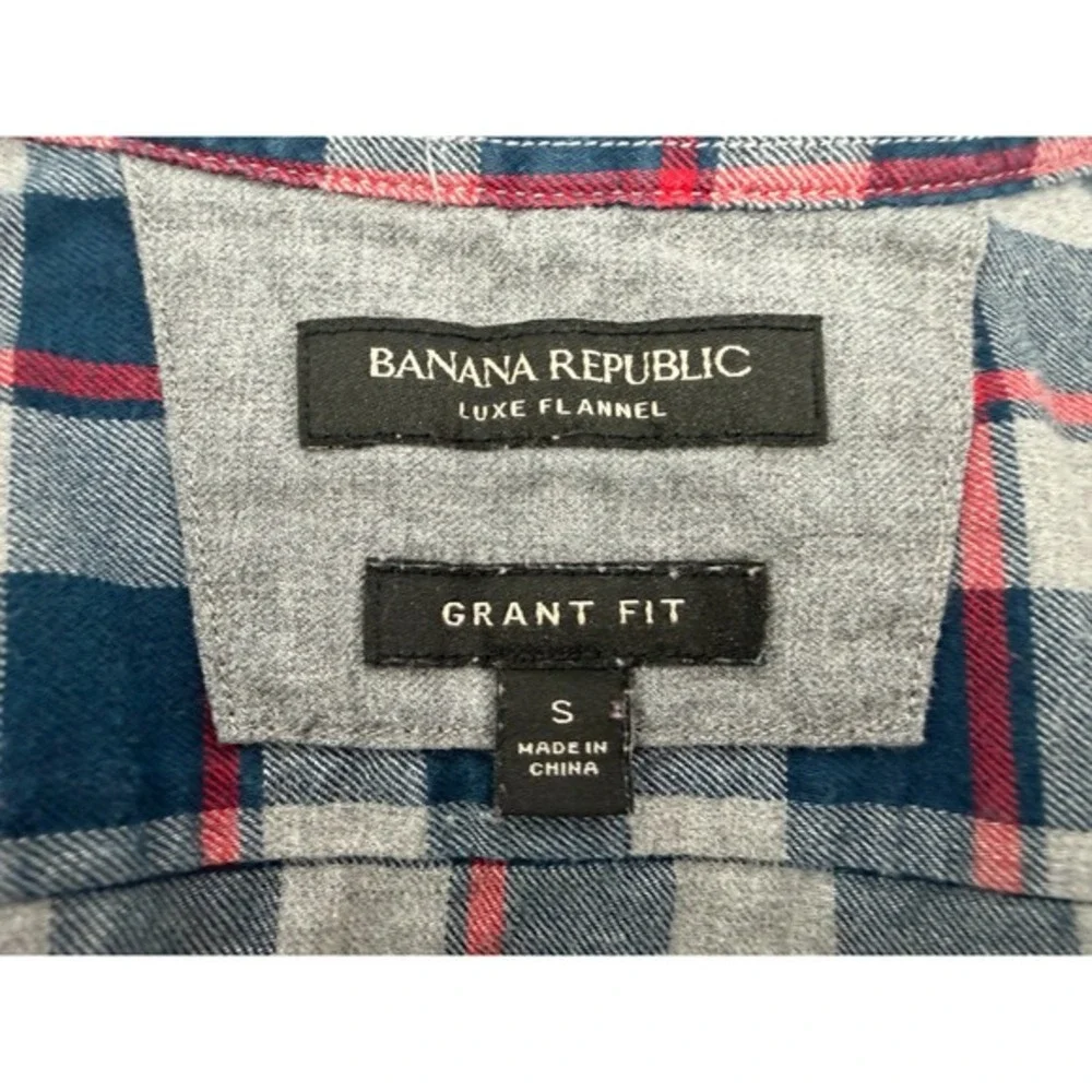Banana Republic Flannel Shirt Mens Size S Gray Blue Grant‎ Luxe Tartan Heritage